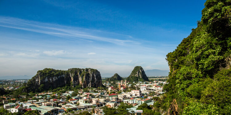 Marble Mountains is a cluster of five limestone peaks located 8 kilometers away from the city center of Danang, Vietnam