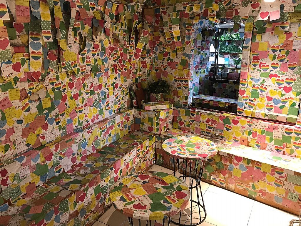The Note Coffee in Hanoi is a unique destination adorned with colorful note papers hanging all around the cafe