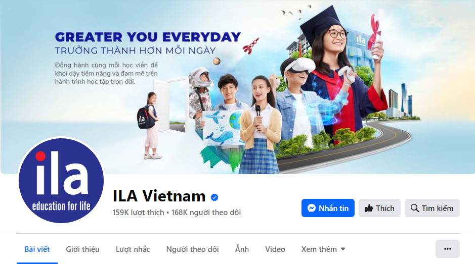Fanpage của trung tâm Anh ngữ ILA Vietnam
